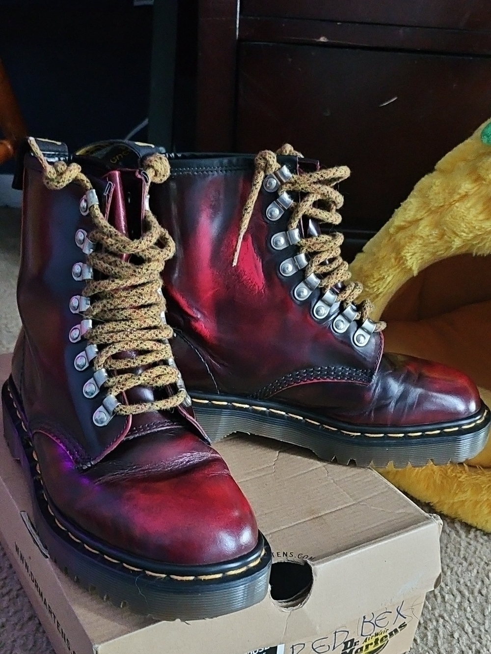 Made In England Dr. Martens Burgundy and Black Leather Boots